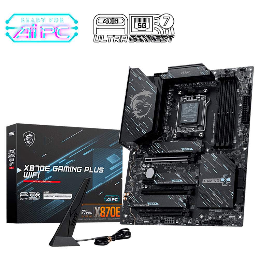 Mostrar detalhes de PLACA MAE (AMD) MSI X870E GAMING PLUS WIFI DDR5 AM5 Imagem de PLACA MAE (AMD) MSI X870E GAMING PLUS WIFI DDR5 AM5