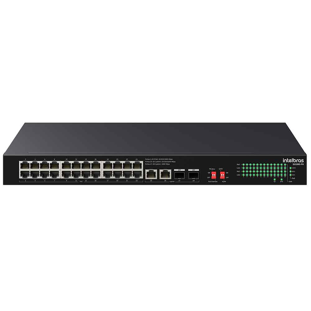 Imagem de SWITCH INTELBRAS 24 PORTAS GIGABIT POE 246W MAIS 2 PORTAS GIGABIT E 2 PORTAS SFP S1128G-PA - 4760127