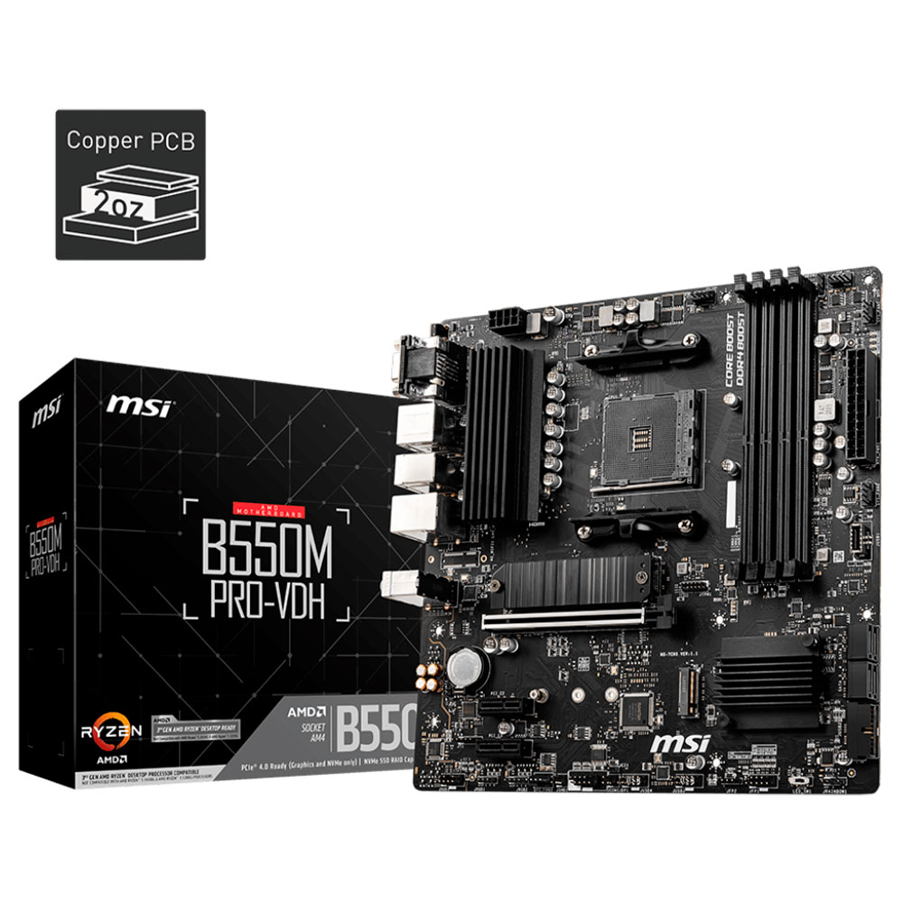 Mostrar detalhes de PLACA MAE (AMD) MSI B550M PRO-VDH DDR4 AM4 Imagem de PLACA MAE (AMD) MSI B550M PRO-VDH DDR4 AM4