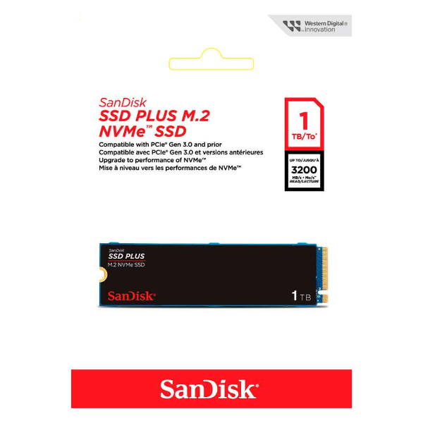 Imagem de SSD SANDISK PLUS 1TB M.2 2280 NVME PCIE 3.0 - SDSSDA3N-1T00-G26
