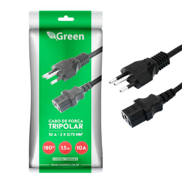 Imagem de CABO DE FORCA TRIPOLAR 10A 1,50 METROS GREEN -  018-1350