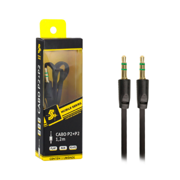 Imagem de CABO P2 ESTEREO FLAT 1.20M  PRETO 5+ - 018-0022