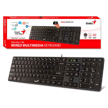 Mostrar detalhes de TECLADO MULTIMIDA GENIUS SLIMSTAR SS-126 USB PRETO ABNT 2 Imagem de TECLADO MULTIMIDA GENIUS SLIMSTAR SS-126 USB PRETO ABNT 2