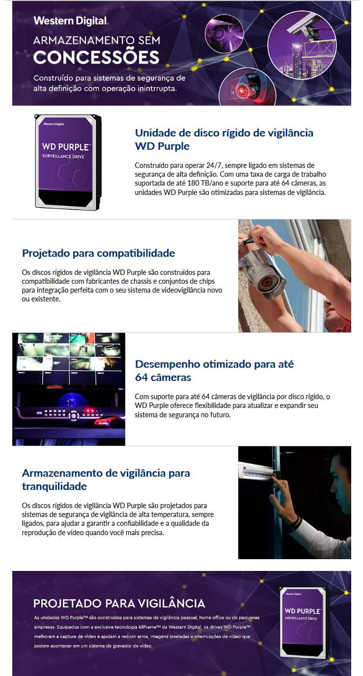 Imagem de HDD WD PURPLE 1 TB PARA SEGURANCA / VIGILANCIA / DVR - WD11PURZ Imagem de HDD WD PURPLE 1 TB PARA SEGURANCA / VIGILANCIA / DVR - WD11PURZ
