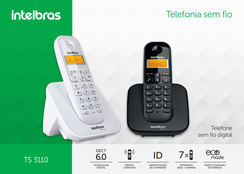 Imagem de TELEFONE INTELBRAS ID TS 3110 4123010 SEM FIO DIGITAL BRANCO Imagem de TELEFONE INTELBRAS ID TS 3110 4123010 SEM FIO DIGITAL BRANCO