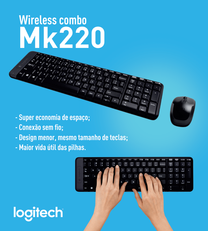 Imagem de KIT MOUSE E TECLADO LOGITECH MK220 SEM FIO PTO Imagem de KIT MOUSE E TECLADO LOGITECH MK220 SEM FIO PTO