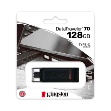 Mostrar detalhes de PEN DRIVE KINGSTON DATATRAVELER 70 128GB USB-C - DT70/128GB Imagem de PEN DRIVE KINGSTON DATATRAVELER 70 128GB USB-C - DT70/128GB