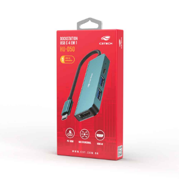 Mostrar detalhes de HUB USB-C C3TECH 3.0 4 PORTAS COM SAIDA HDMI 4K HU-D50GY CINZA Imagem de HUB USB-C C3TECH 3.0 4 PORTAS COM SAIDA HDMI 4K HU-D50GY CINZA