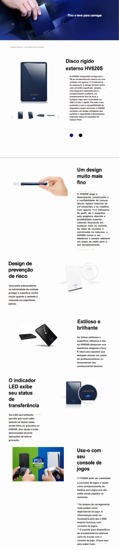 Imagem de HDD EXTERNO 2TB ADATA PRETO 2,5" PORTATIL USB 3.2 - AHV620S-2TU31-CBK Imagem de HDD EXTERNO 2TB ADATA PRETO 2,5" PORTATIL USB 3.2 - AHV620S-2TU31-CBK