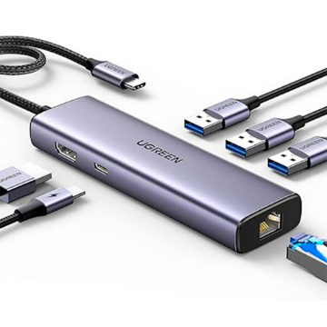 Mostrar detalhes de HUB USB UGREEN COM RJ45 GIGA/HDMI/3P USB-A 3.0/USB-C 100W - CM512 Imagem de HUB USB UGREEN COM RJ45 GIGA/HDMI/3P USB-A 3.0/USB-C 100W - CM512
