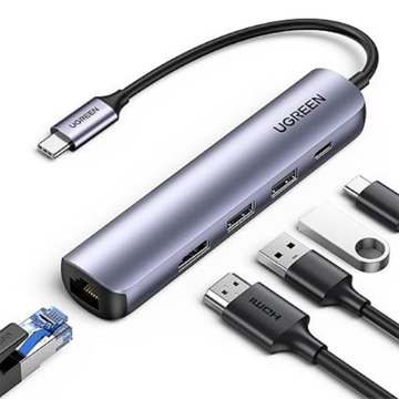 Mostrar detalhes de HUB USB UGREEN COM RJ45 GIGA/2P USB 3.0/HDMI/USB-C 100W - CM418 Imagem de HUB USB UGREEN COM RJ45 GIGA/2P USB 3.0/HDMI/USB-C 100W - CM418