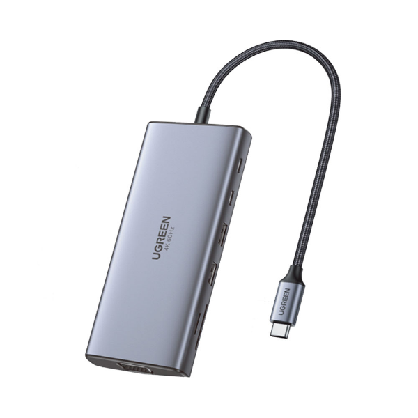 Imagem de HUB USB UGREEN COM HDMI/VGA/RJ45 GIGA/2P USB-A 3.0/2P USB-C/USB-C 100W/SD/TF/P2 - CM639