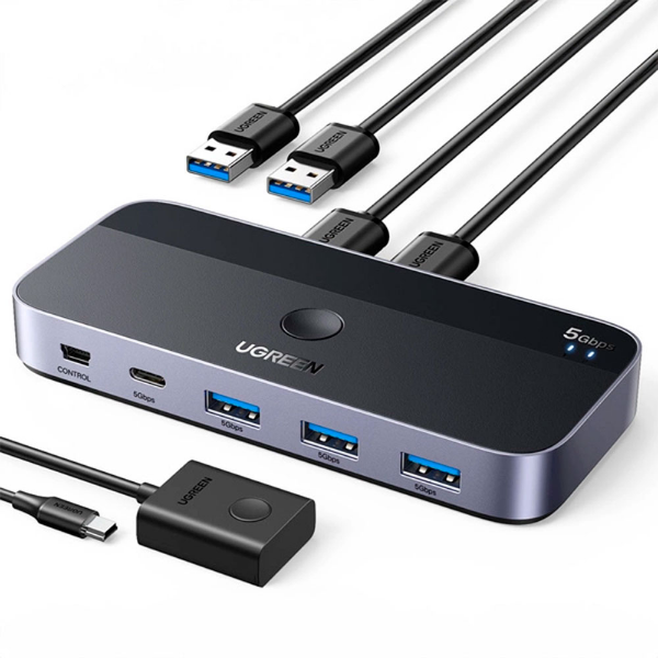 Imagem de SWITCH KVM UGREEN COM 2 ENTRADAS USB-A + 3 SAIDAS USB-A E ENTRADA USB-C - CM662
