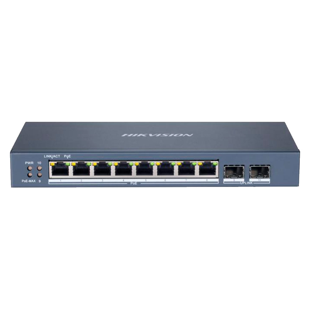 Imagem de SWITCH L2 SMART HIKVISION DS-3E1510P-SI GERENCIAVEL 10 PORTAS 8 PORTAS GIGABIT WATCHDOG POE ATIVO 802.3 AF/AT  2 PORTAS UPLINK GBIC SFP FIBRA