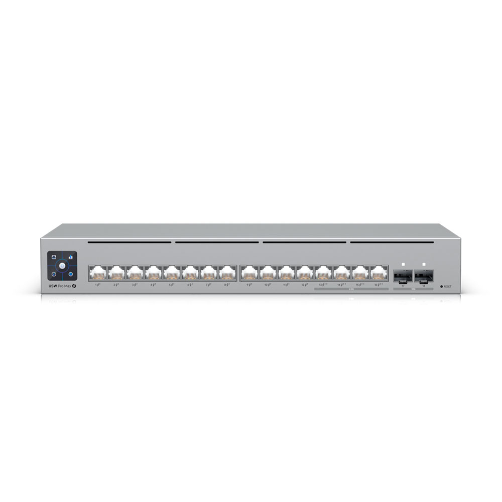 Imagem de SWITCH UBIQUITI GERENCIAVEL L3 16 PORTAS SENDO 4 DE 2.5 GIGABIT + 02 SFP+ DE 10GB USW-PRO-MAX-16-POE