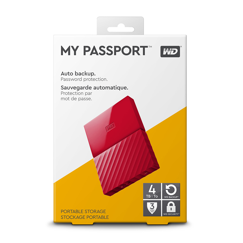 Imagem de HDD EXTERNO 4TB WESTERN DIGITAL MY PASSPORT VERMELHO 2,5" USB 3.0 -WDBPKJ0040BRD-WESN