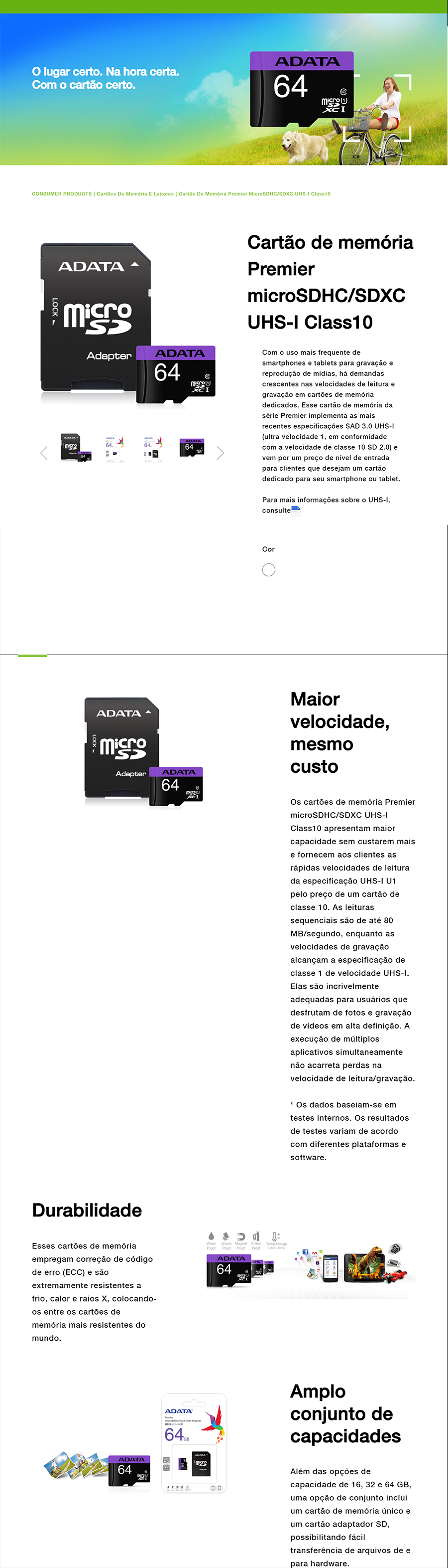 Imagem de CARTAO DE MEMORIA SD ADATA CLASS 10UHS-I 64GB (MICRO + ADAPTADOR) AUSDX64GUICL10-RA1