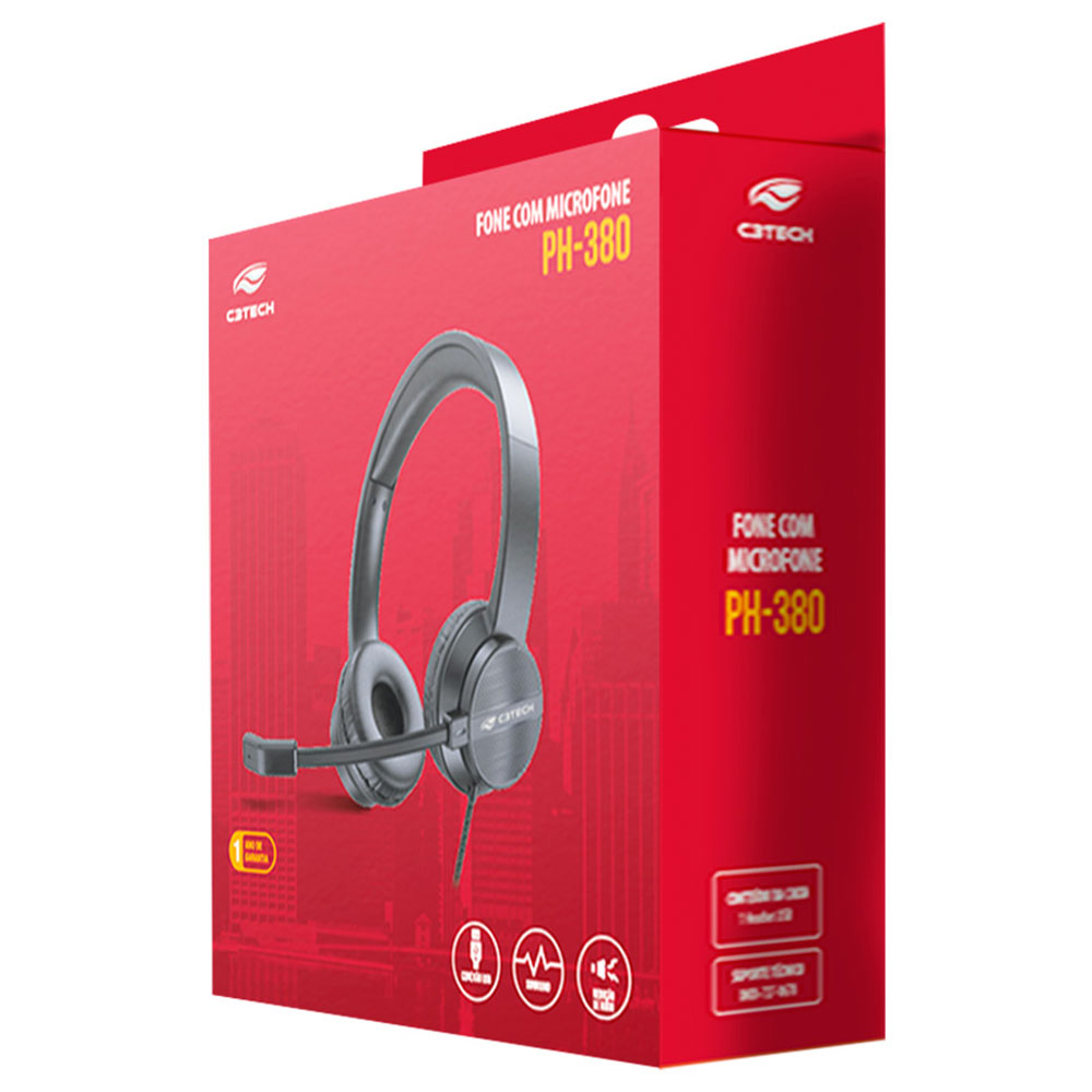 Imagem de FONE DE OUVIDO C3TECH C/MIC USB PH-380BK