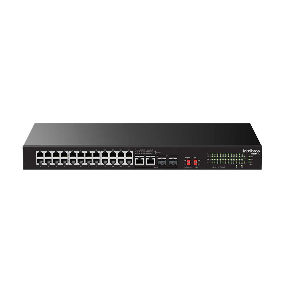 Imagem de SWITCH INTELBRAS 24 PORTAS FAST POE MAIS 2 PORTAS SFP S1126F-PA - 4760116