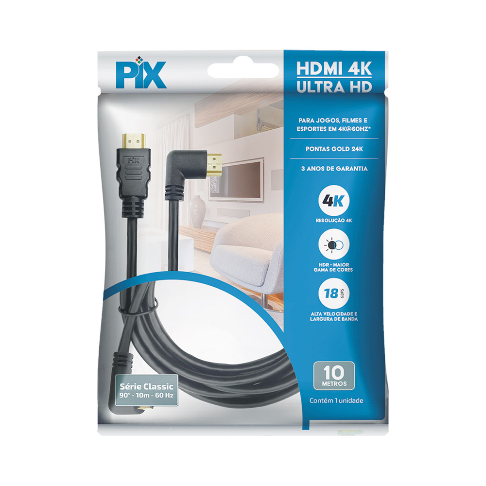 Imagem de CABO HDMI 2.0 4K HDR 19P 10M 90 GRAUS PIX - 018-3330
