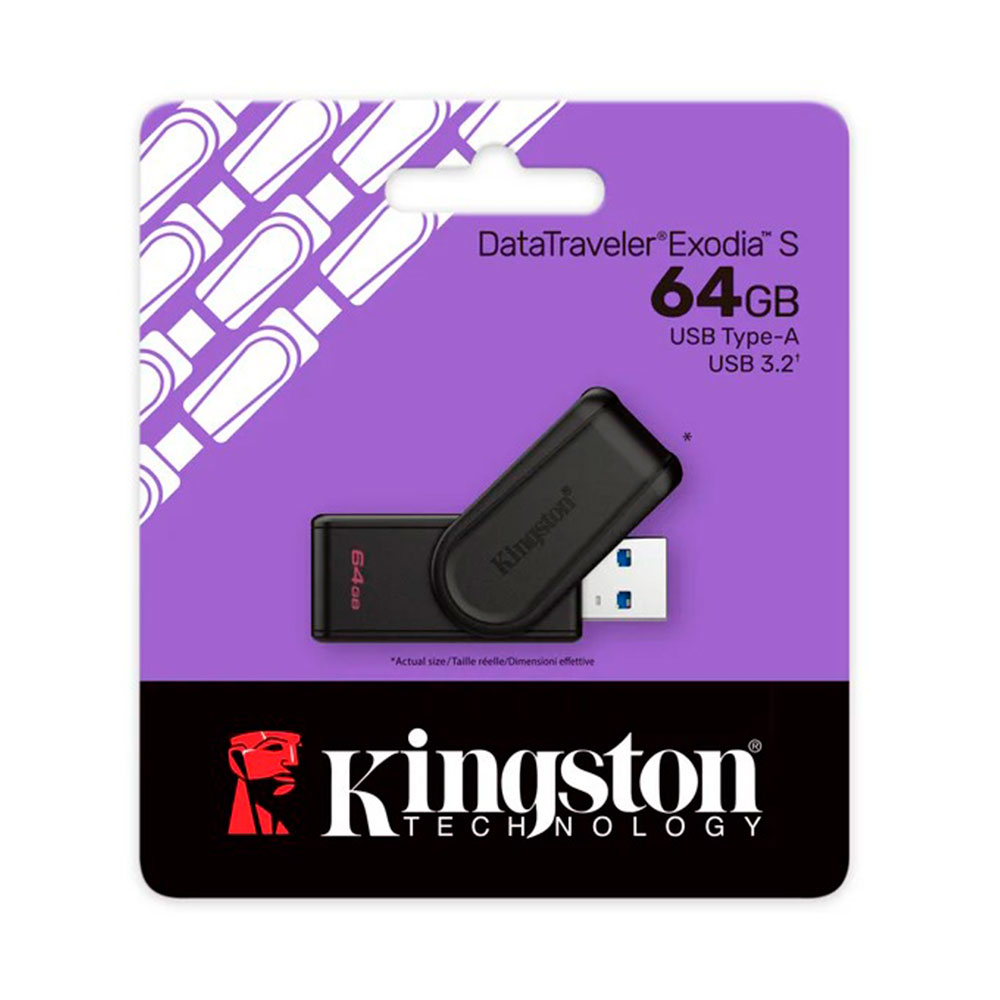 Imagem de PEN DRIVE KINGSTON DATATRAVELER EXODIA S BLACK 64GB USB 3.2 - DTXS/64GB