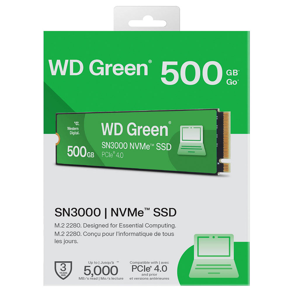 Imagem de SSD M.2 2280 WD GREEN SN3000 500GB NVME - WDS500G4G0E