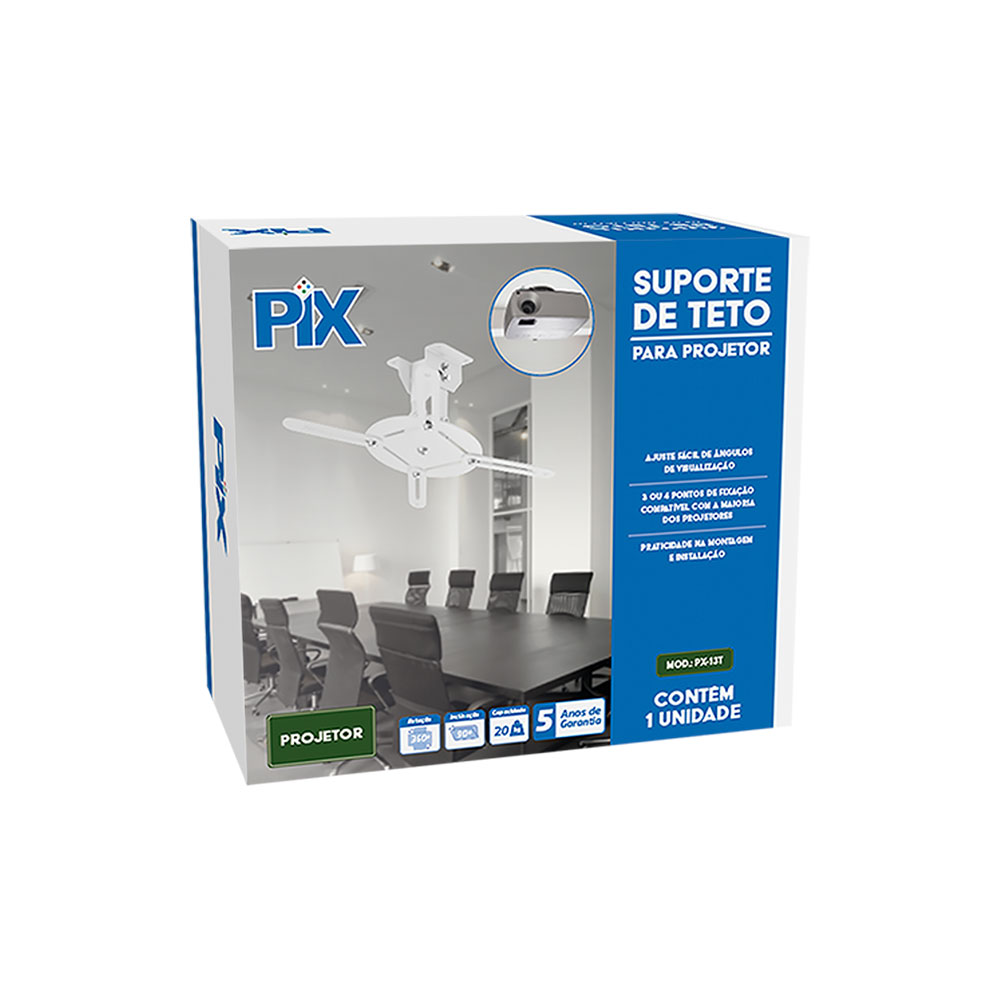 Imagem de SUPORTE PROJETOR DE TETO PIX BRANCO 13CM COMPRIMENTO - 079-0102