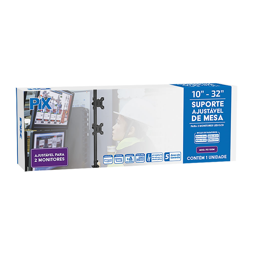 Imagem de SUPORTE MONITOR AJUSTAVEL PARA 2 MONITORES 10" A 32" PIX - 079-0084