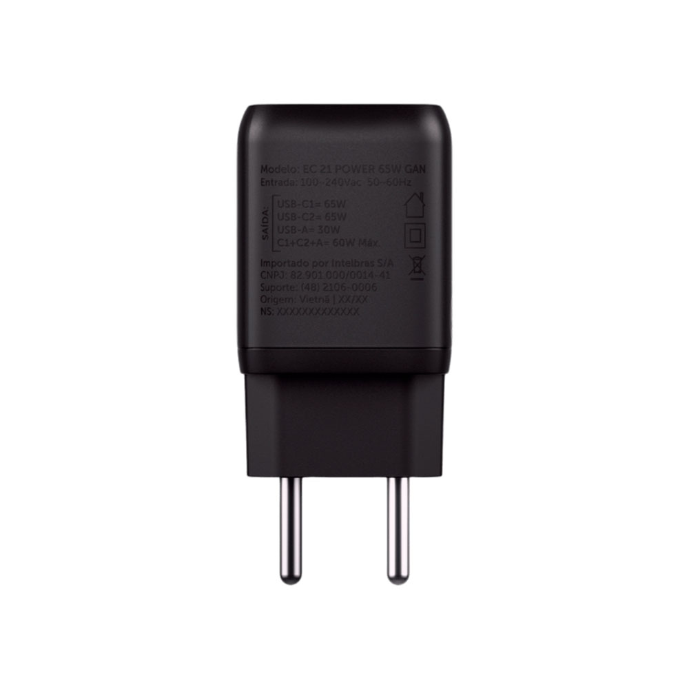 Imagem de CARREGADOR INTELBRAS EC 21 POWER 65W GAN 2P USB-C MAIS 1P USB-A - 4820190