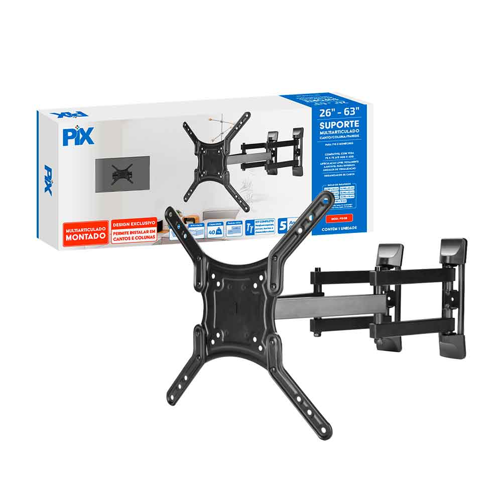 Imagem de SUPORTE TV MULTI-ARTICULADO 26" A 63" MONTADO PIX - 079-0058