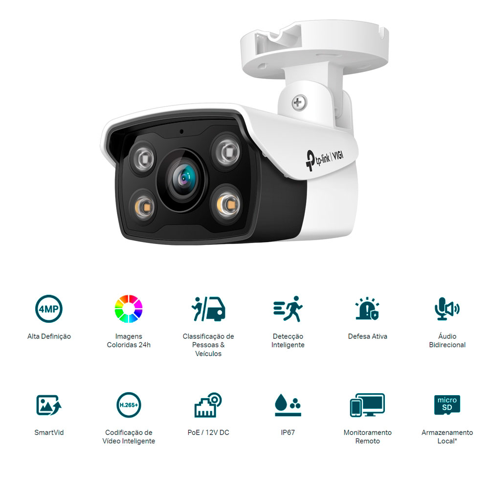 Imagem de CAMERA IP EXTERNA BULLET 4MP VIGI C340(2.8MM) COLORIDA IA POE TPLINK TPN0407