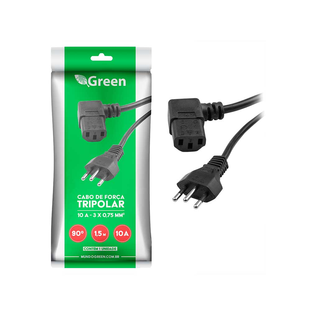 Imagem de CABO DE FORCA TRIPOLAR 10A 90° 1,50 METROS GREEN - 018-1800