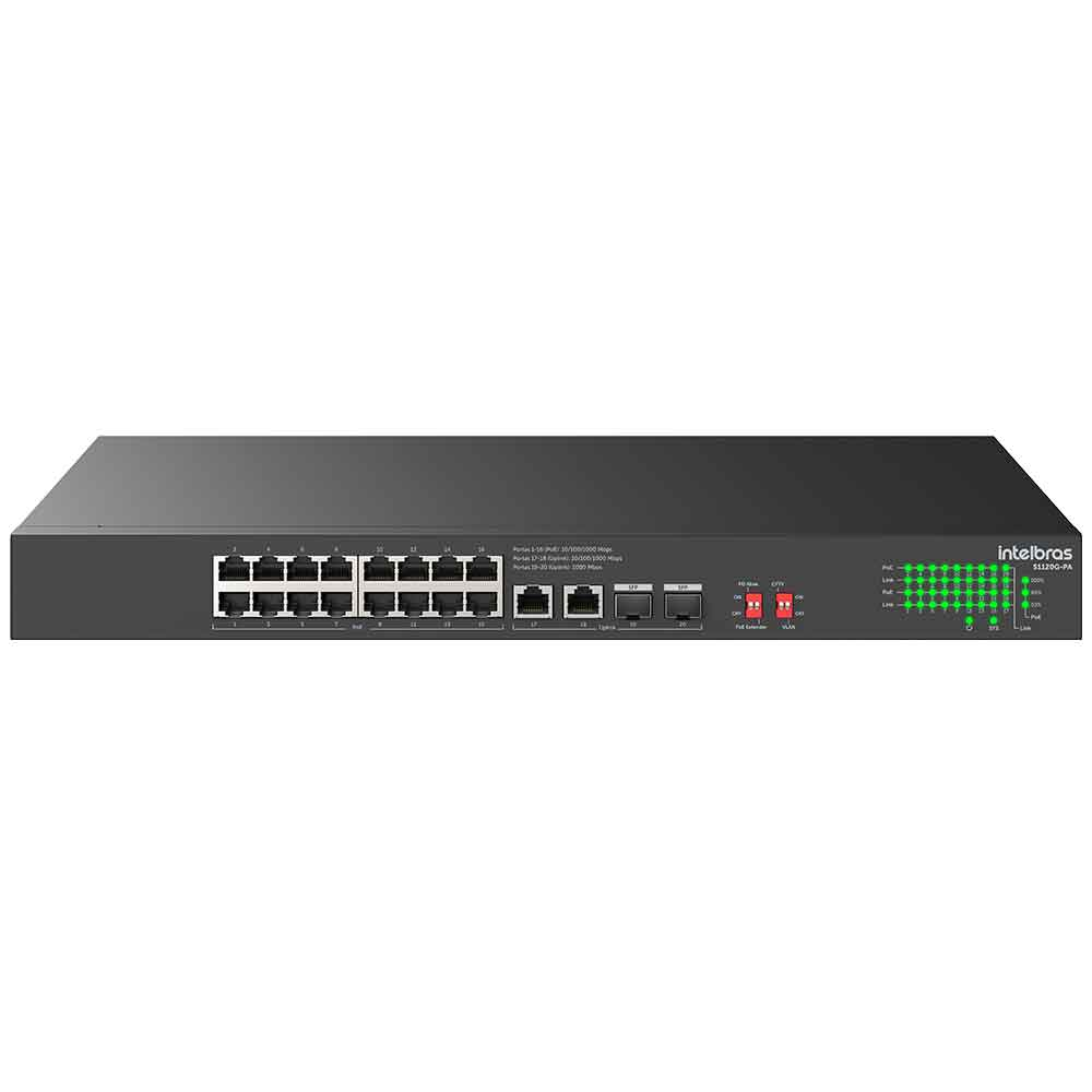 Imagem de SWITCH INTELBRAS 16 PORTAS GIGABIT POE 220W MAIS 2 PORTAS GIGABIT E 2 PORTAS SFP S1120G-PA - 4760131