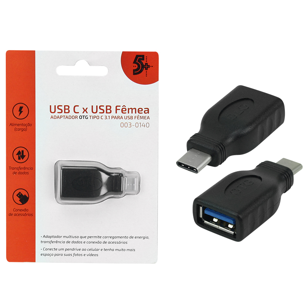 Imagem de ADAPTADOR OTG TIPO C 3.1 PARA USB FEMEA PRETO 5+ - 003-0140