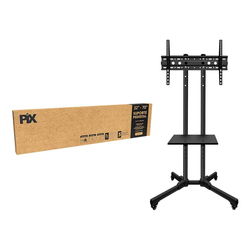 Imagem de SUPORTE TV PEDESTAL MOVEL ALTURA AJUSTAVEL 32" A 70" PRETO PIX - 079-0056