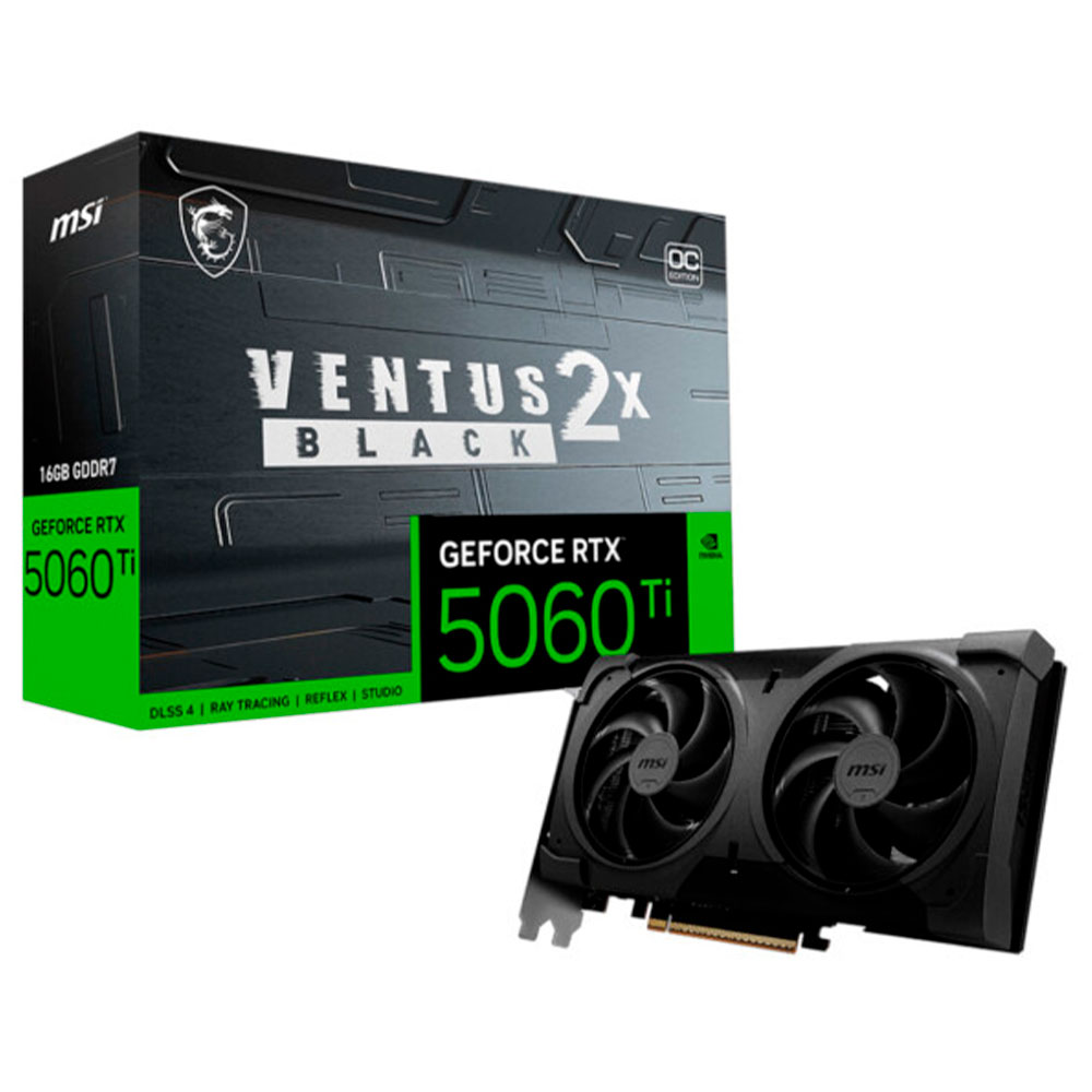 Mostrar detalhes de PLACA DE VIDEO MSI GEFORCE RTX 5060 TI VENTUS 2X OC BLACK PLUS 16GB GDDR7 128BITS 912-V535-088 Imagem de PLACA DE VIDEO MSI GEFORCE RTX 5060 TI VENTUS 2X OC BLACK PLUS 16GB GDDR7 128BITS 912-V535-088
