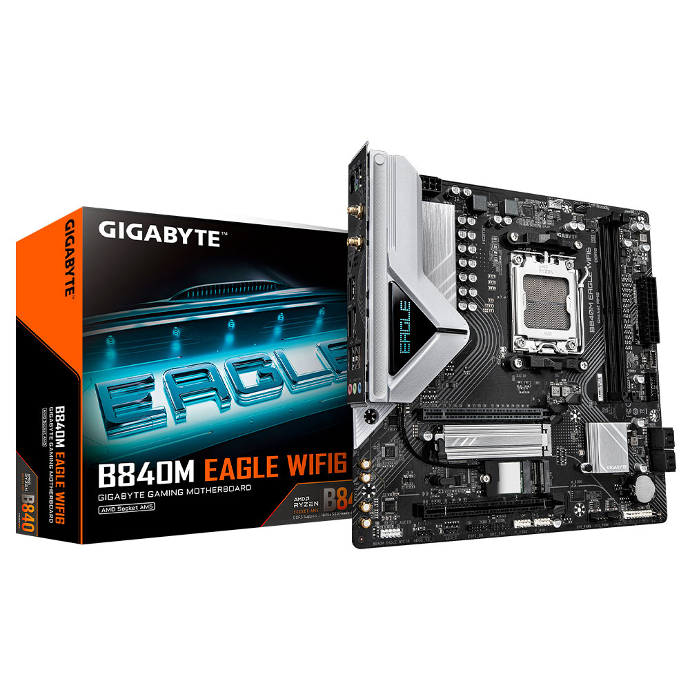Mostrar detalhes de PLACA MAE (AMD) GIGABYTE B840M EAGLE WIFI6 1.2 DDR5 AM5 Imagem de PLACA MAE (AMD) GIGABYTE B840M EAGLE WIFI6 1.2 DDR5 AM5