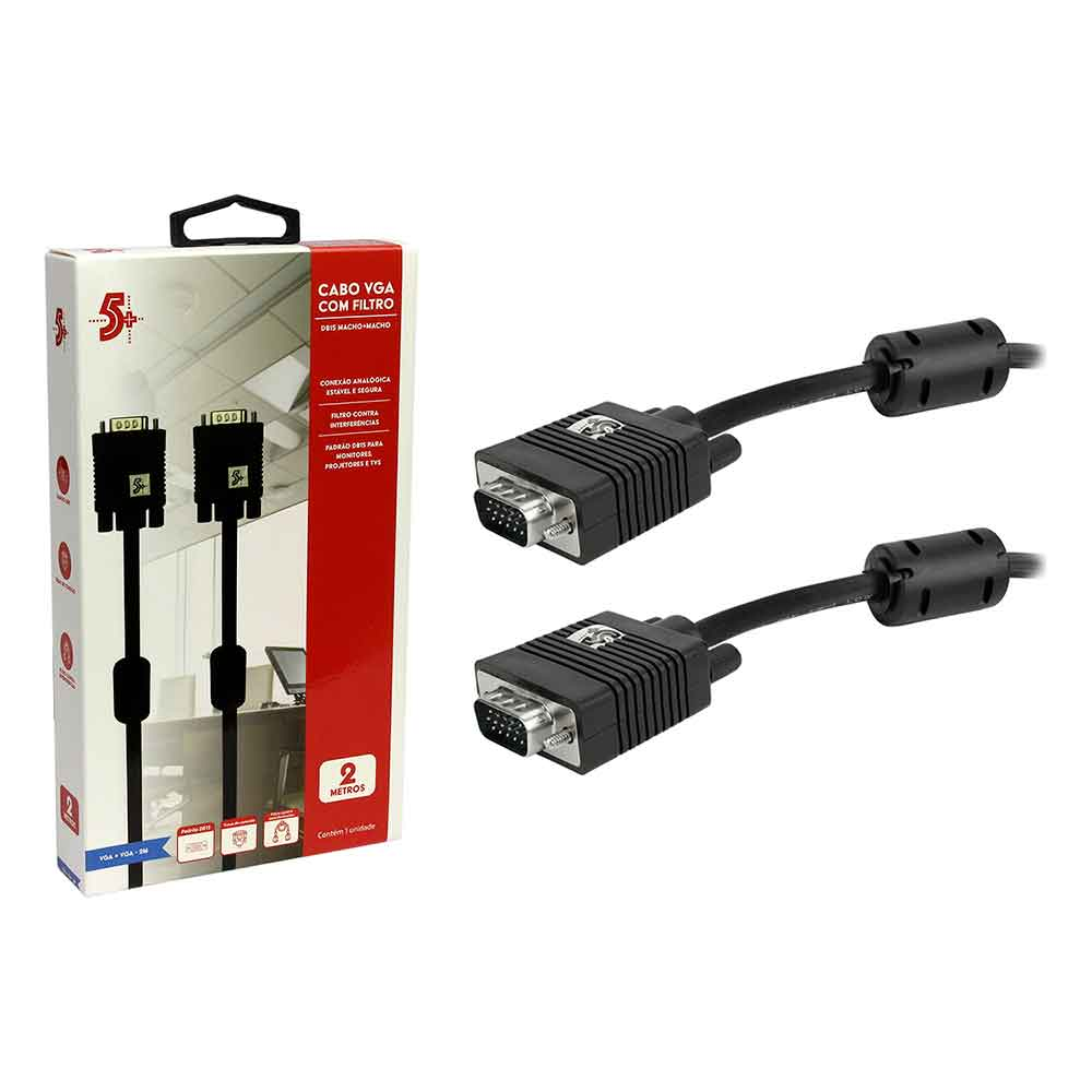 Mostrar detalhes de CABO VGA MACHO + VGA MACHO 2M C/FILTRO PRETO 5+ - 018-9572 Imagem de CABO VGA MACHO + VGA MACHO 2M C/FILTRO PRETO 5+ - 018-9572