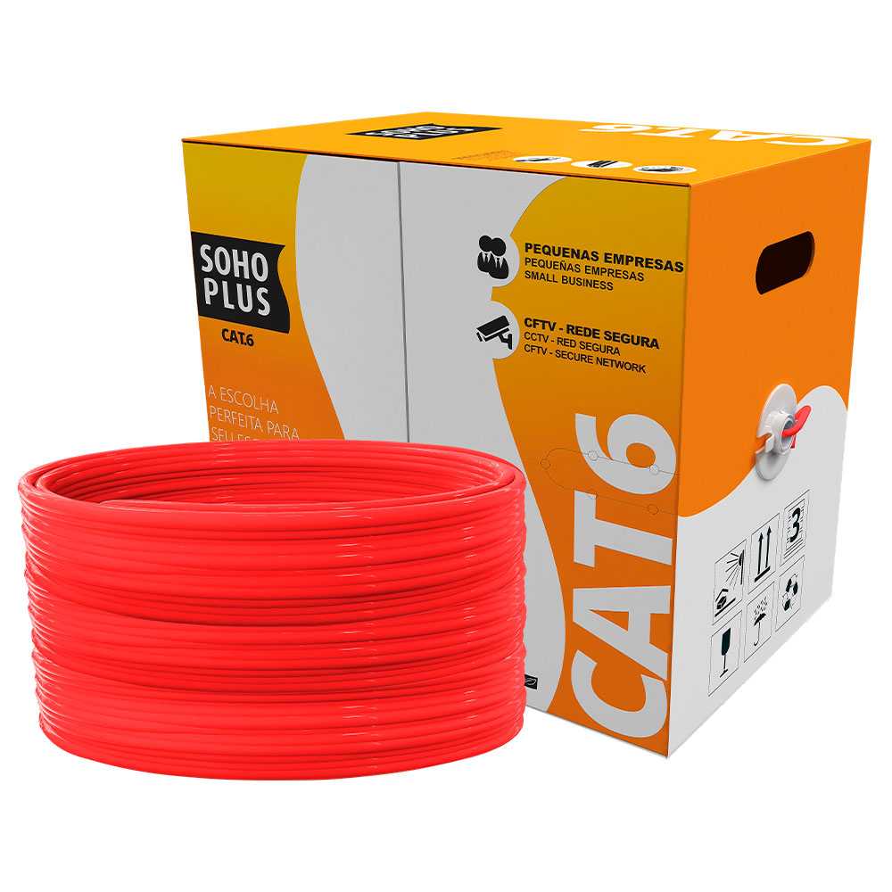 Imagem de CABO REDE LAN FURUKAWA SOHOPLUS CAT6 U/UTP CMX VERMELHO CLARO CERTIFICADO CX 305M 23400207