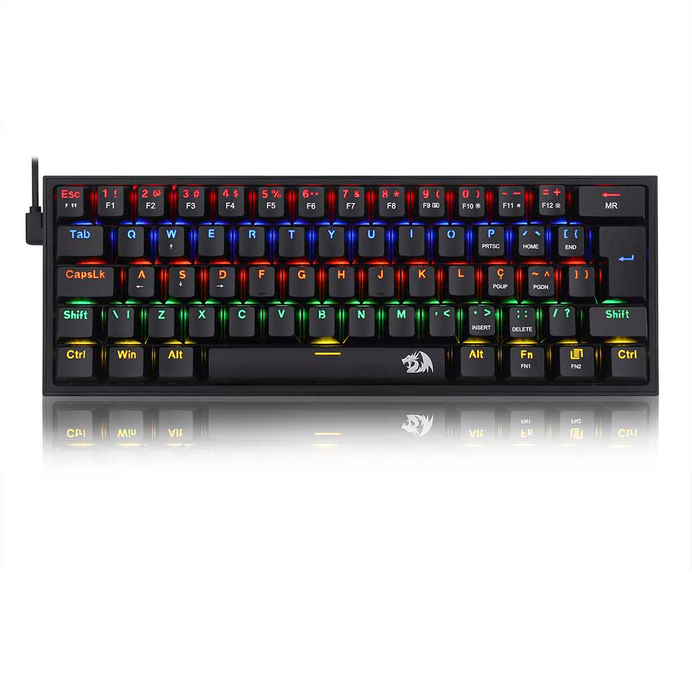 Imagem de TECLADO MECANICO REDRAGON FIZZ RAINBOW PRETO SWITCH AZUL -  K617-R-B