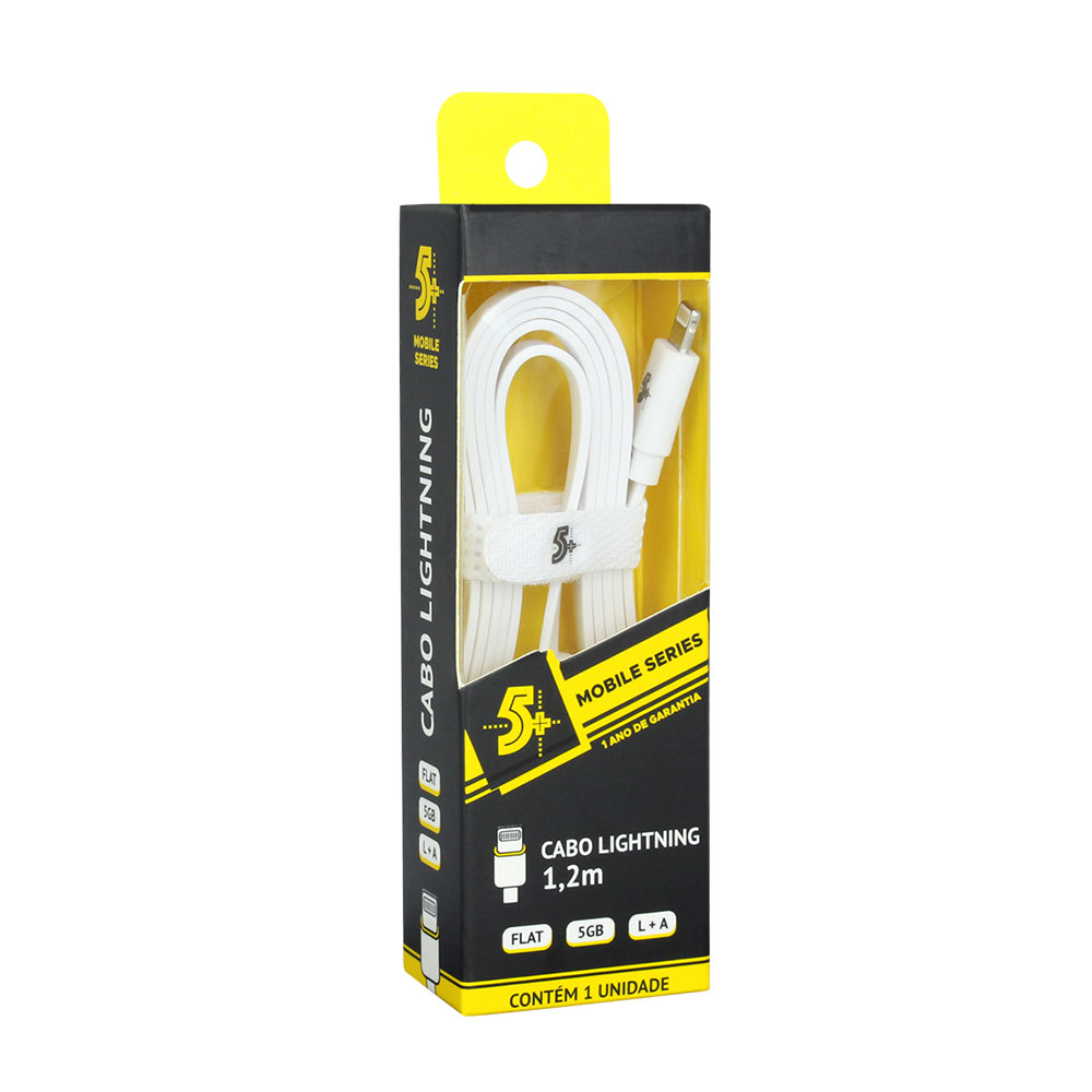 Imagem de CABO LIGHTNING PARA USB A 5GB FLAT 1.20M BRANCO 5+ - 018-0031