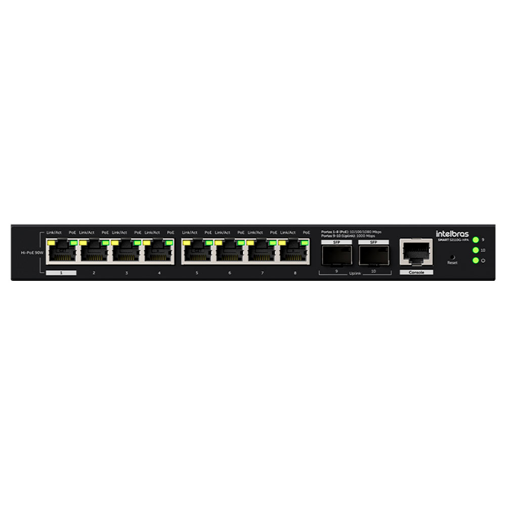 Imagem de SWITCH INTELBRAS GERENCIAVEL HI-POE 8 PORTAS GIGABIT E 2 PORTAS SFP SMART S2110G-HPA - 4760134
