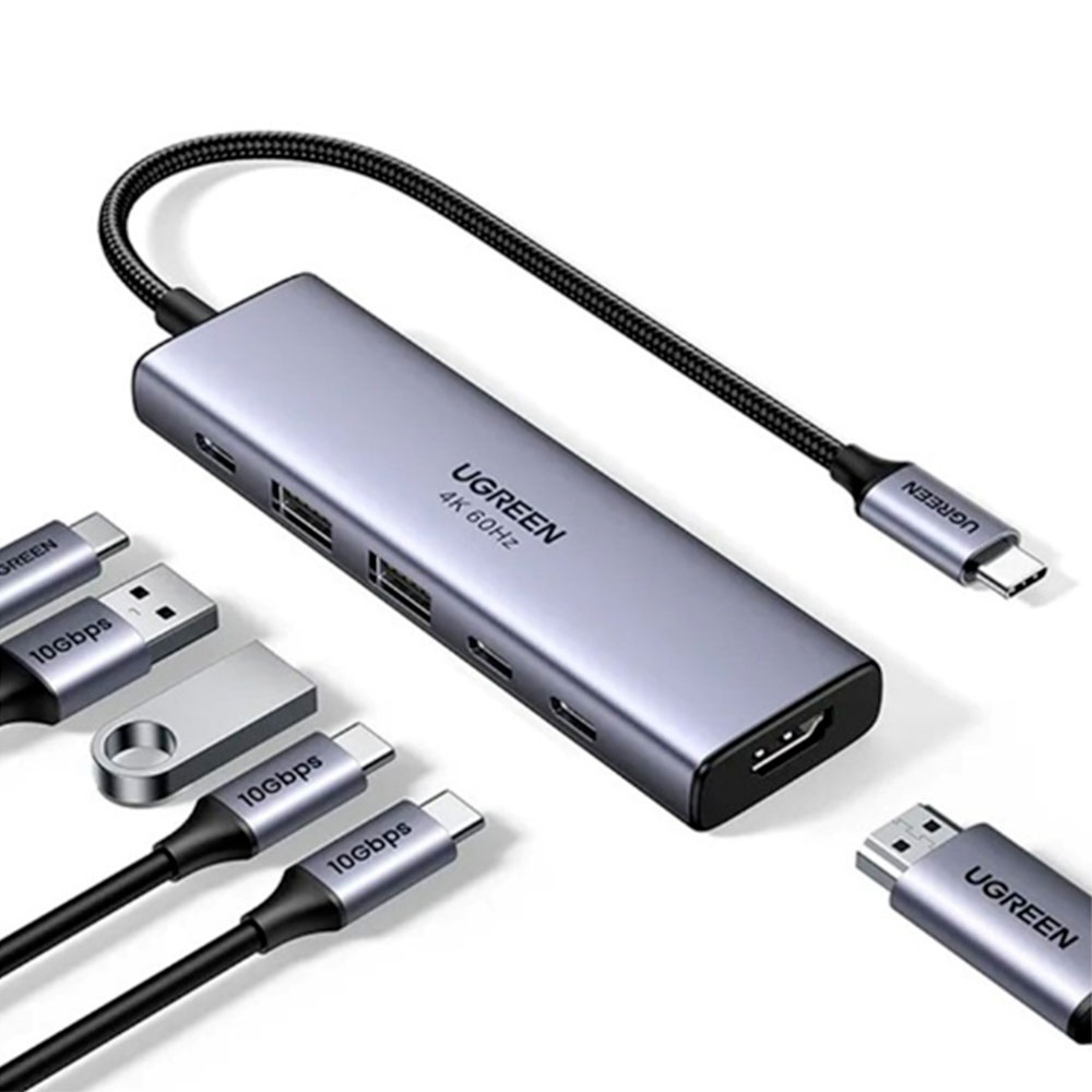Imagem de HUB USB UGREEN 6 EM 1 COM HDMI 4K/2P USB-A E 2P USB-C DE 10GBPS MAIS 1P PD - CM511