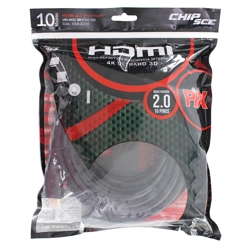 Mostrar detalhes de CABO HDMI 10MTS VERSAO 2.0 4K 19 PINOS PRETO PIX- 018-2230 Imagem de CABO HDMI 10MTS VERSAO 2.0 4K 19 PINOS PRETO PIX- 018-2230