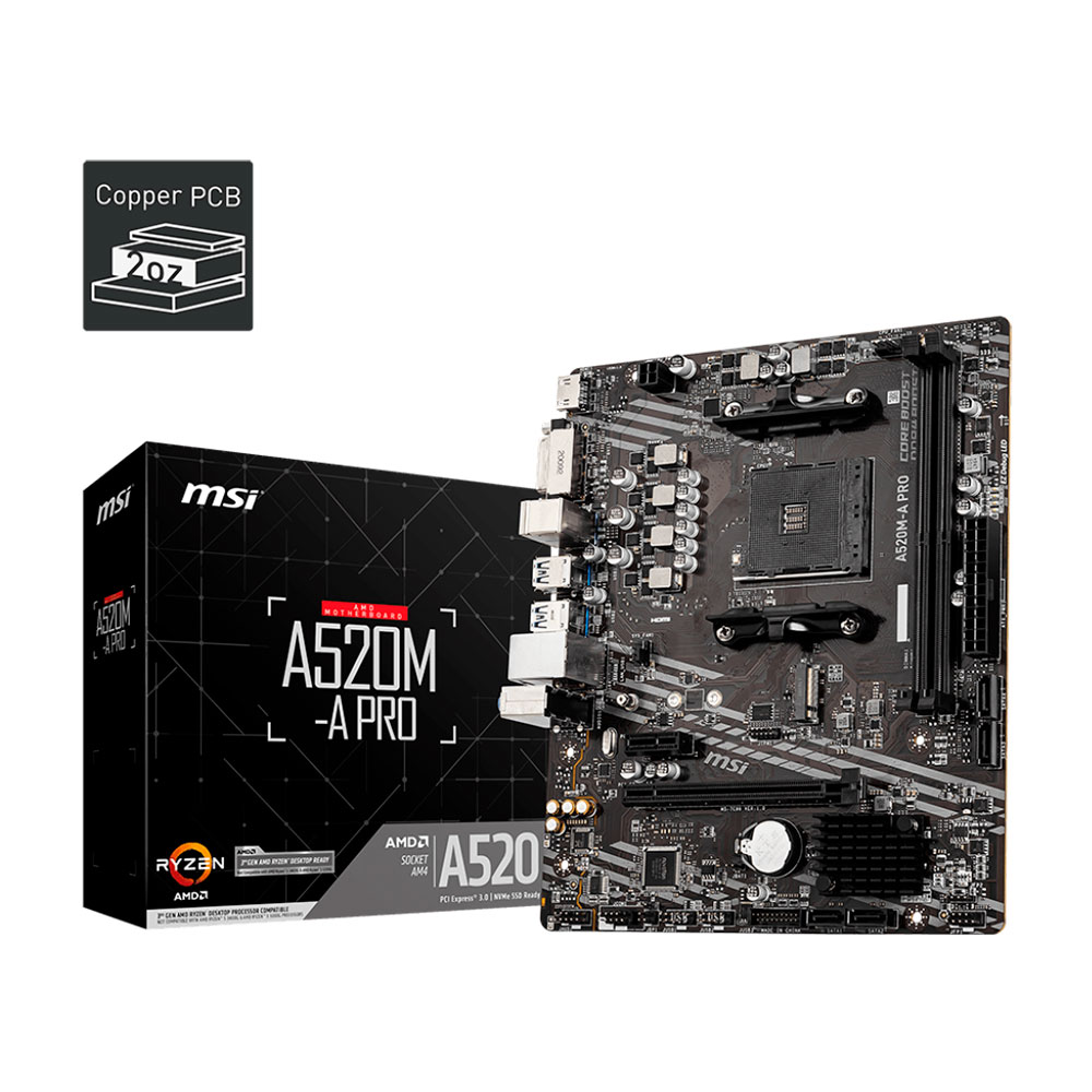 Mostrar detalhes de PLACA MAE (AMD) MSI A520M-A PRO DDR4 AM4 Imagem de PLACA MAE (AMD) MSI A520M-A PRO DDR4 AM4