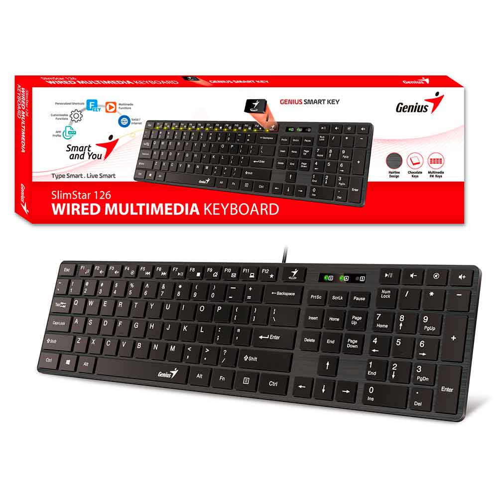 Mostrar detalhes de TECLADO MULTIMIDIA GENIUS SLIMSTAR SS-126 USB PRETO ABNT 2 Imagem de TECLADO MULTIMIDIA GENIUS SLIMSTAR SS-126 USB PRETO ABNT 2