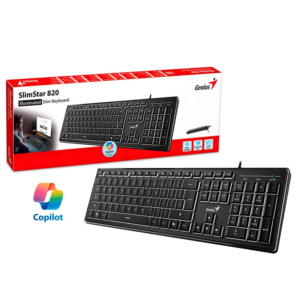 Mostrar detalhes de TECLADO MULTIMIDIA GENIUS SLIMSTAR 820 PRETO ABNT 2 Imagem de TECLADO MULTIMIDIA GENIUS SLIMSTAR 820 PRETO ABNT 2