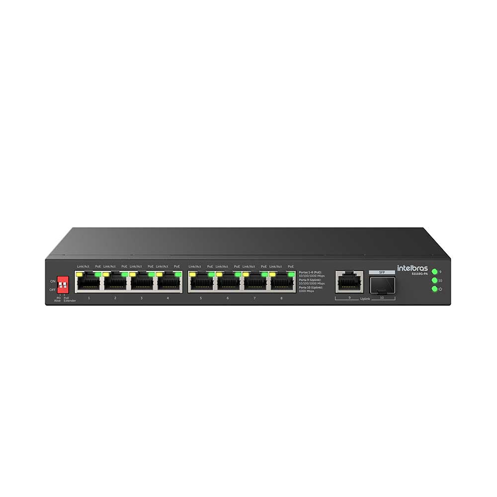 Mostrar detalhes de SWITCH INTELBRAS 10 PORTAS GIGABIT 8 POE EXTENDER +1 PORTA SFP E 01 LAN UPLINK S1110G-PA - 4760120 Imagem de SWITCH INTELBRAS 10 PORTAS GIGABIT 8 POE EXTENDER +1 PORTA SFP E 01 LAN UPLINK S1110G-PA - 4760120