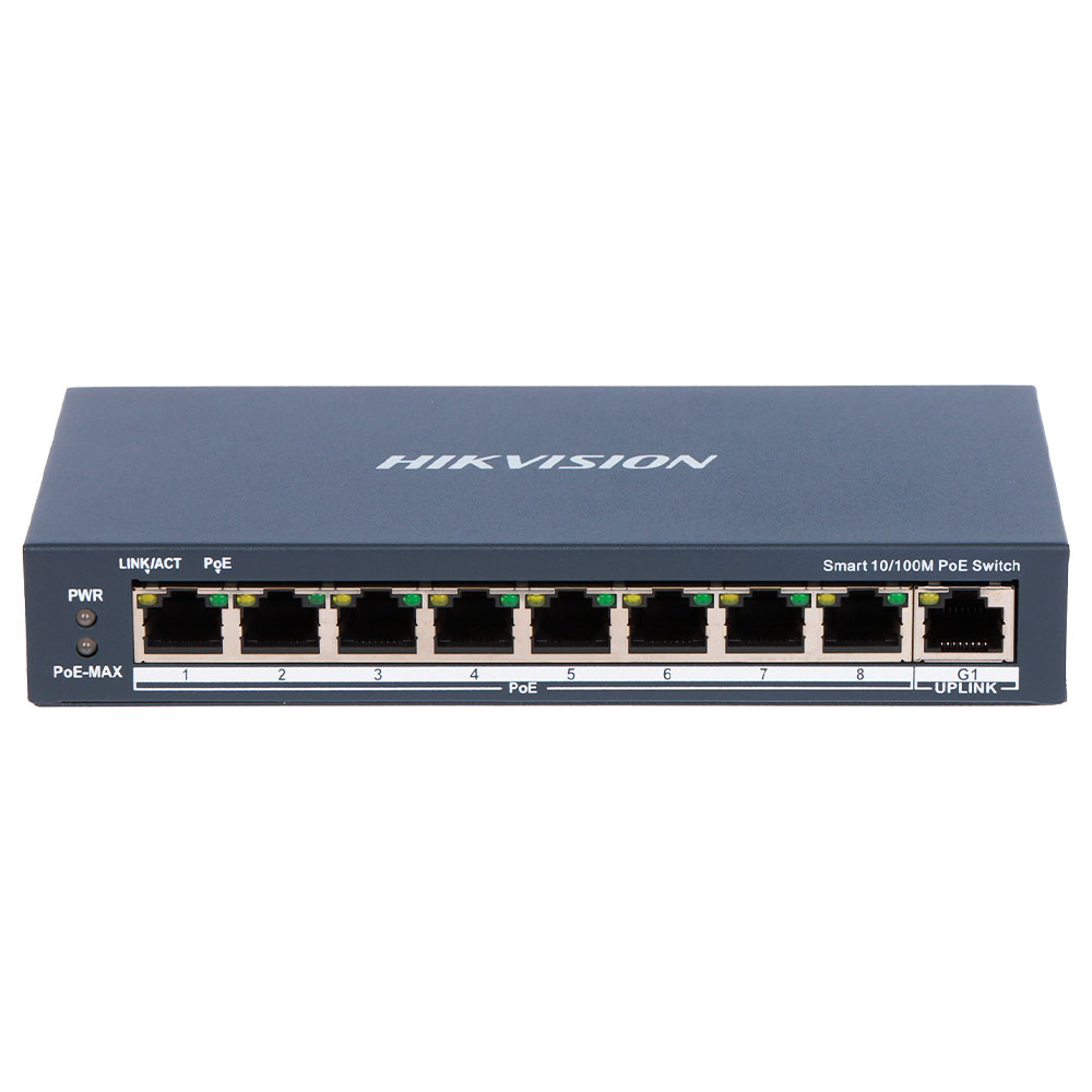 Imagem de SWITCH L2 SMART HIKVISION DS-3E1309P-EI/M 9 PORTAS 8 FAST 10/100 WATCHDOG POE ATIVO 802.3 AF/AT 1 PORTAS UPLINK RJ45