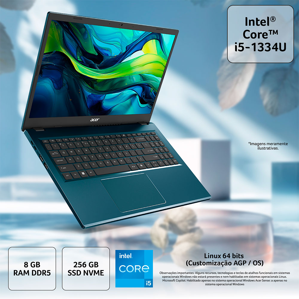 Imagem de NOTEBOOK ACER ASPIRE GO 15 15,3" WUXGA IPS AG15-51P-54EV/ I5-1334U/ 8GB/ 256GB/ LINUX